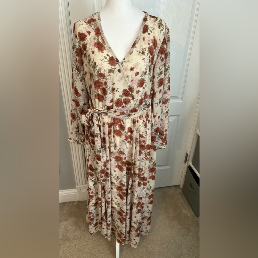 Indigo Soul Women’s Rust Floral Long Sleeve Lined Dress Large Cracker Barrel